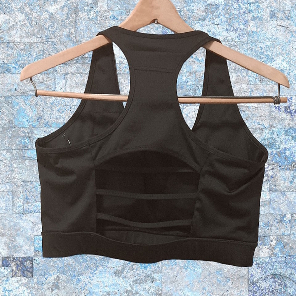 Black Racerback Sports Bra with Strappy Back